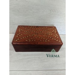 WOODEN BRASS INLAID BOX 8"X5"