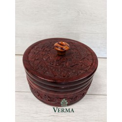 Sheesham Round Carved Box 6"