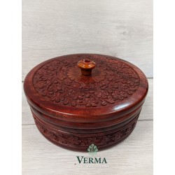 Round carved Box With Knob 8"