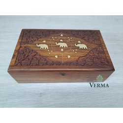 Elephant Inlaid Carved Box...