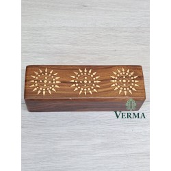 brass inlaid wooden box 9"x3"
