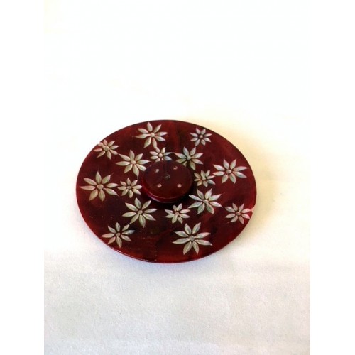 4" Soapstone Incense Plate With Flower Carving