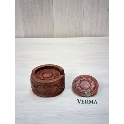 WOODEN CARVED COASTER 4.5"