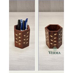 PEN JAR B/INLAID HEXAGON  4"