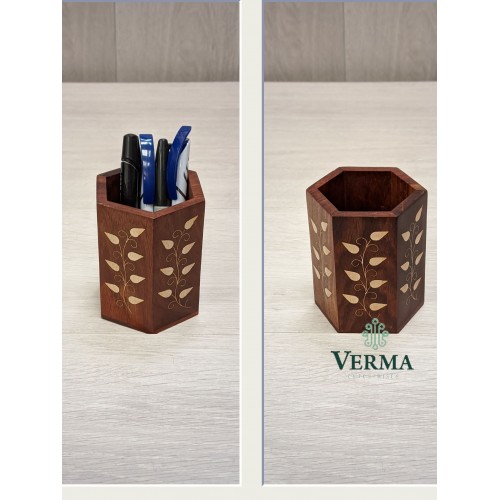 PEN JAR B/INLAID HEXAGON  4"